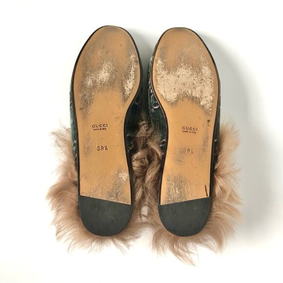 Gucci Princetown Horsebit Monogram Fur Avio Dusty Pink Velvet Slip On Mules 38.5 - Picture 8 of 10
